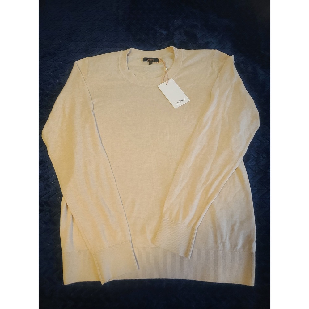 Quince Crewneck Sweater Beige Oatmeal Lightweight Knit Long Sleeve Size M NEW